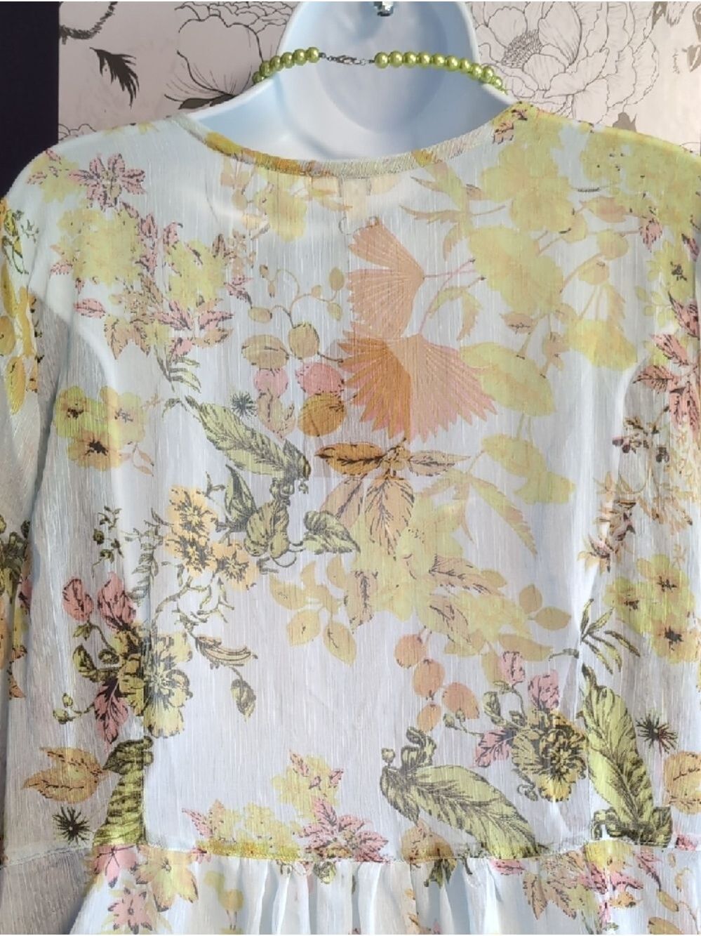 Kori Sheer Floral Duster/ Swim Coverup in Yellow & Pink - Picture 7 of 9